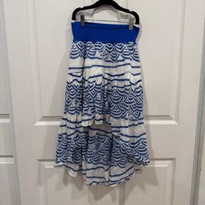 Junior Gaultier Blue White Wave Print‎ High Low Tiered Skirt Girls Size 10A
